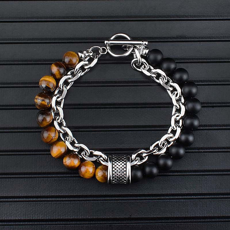 2021 Fashion Custom Mens Jewelry Bracelet Stainless Steel Chain With Natural Stone Beads Bracelet - Málle