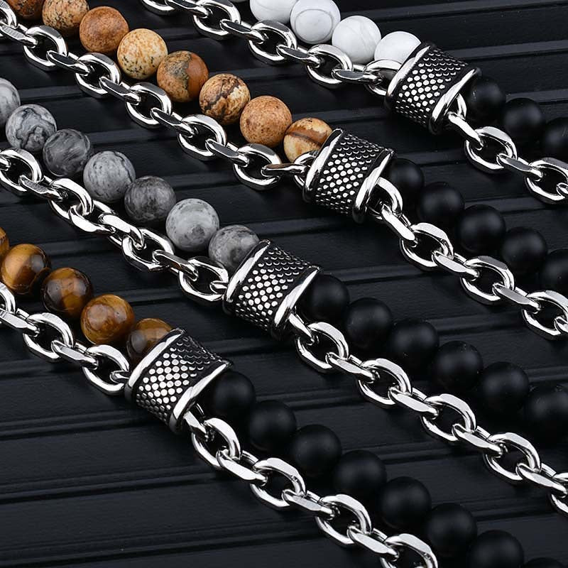 2021 Fashion Custom Mens Jewelry Bracelet Stainless Steel Chain With Natural Stone Beads Bracelet - Málle