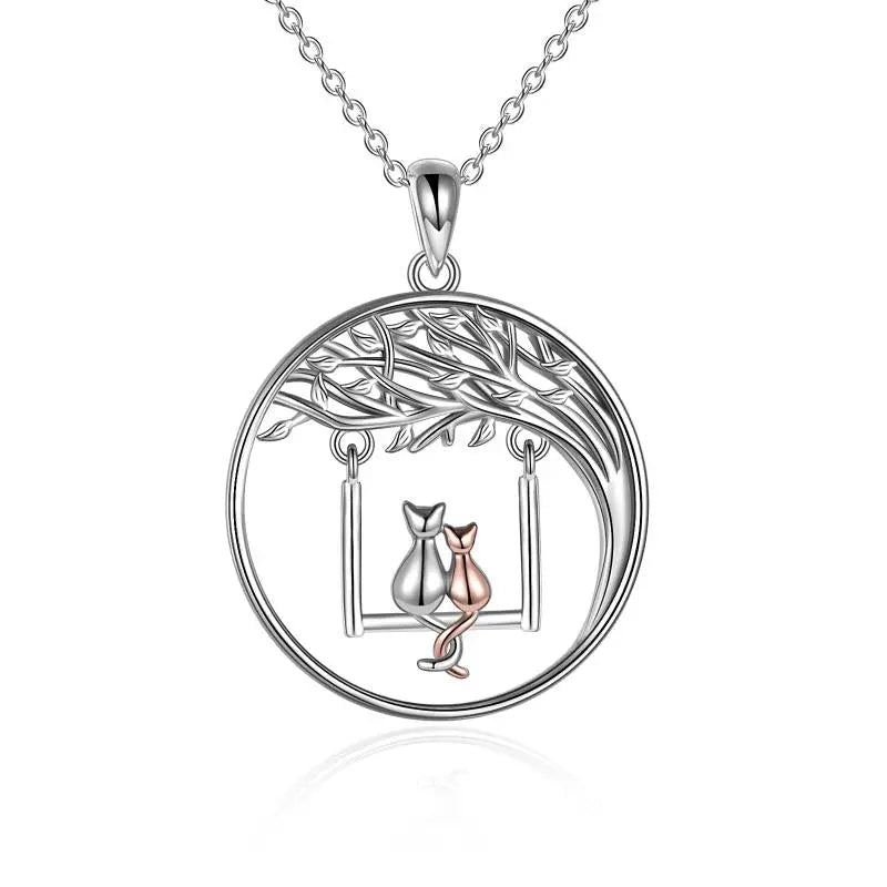 Cat Gifts Swing Tree of Life 925 Sterling Silver Mother Daughter Necklace - Málle