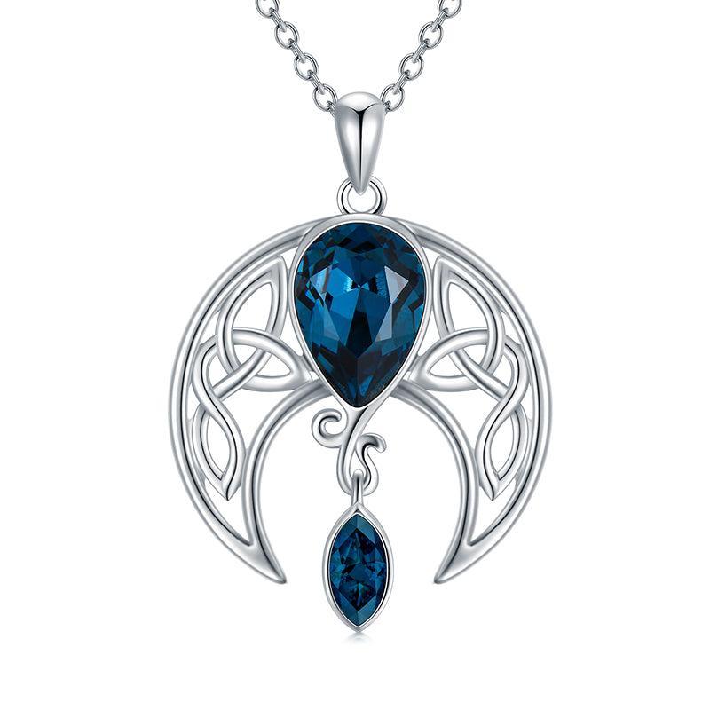 Moon Necklace 925 Sterling Silver Celtic Crescent Moon Goddess Pendant Irish Good Luck Necklace for Women Mom Wife - Málle