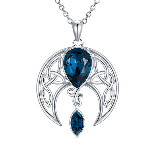 Moon Necklace 925 Sterling Silver Celtic Crescent Moon Goddess Pendant Irish Good Luck Necklace for Women Mom Wife - Málle