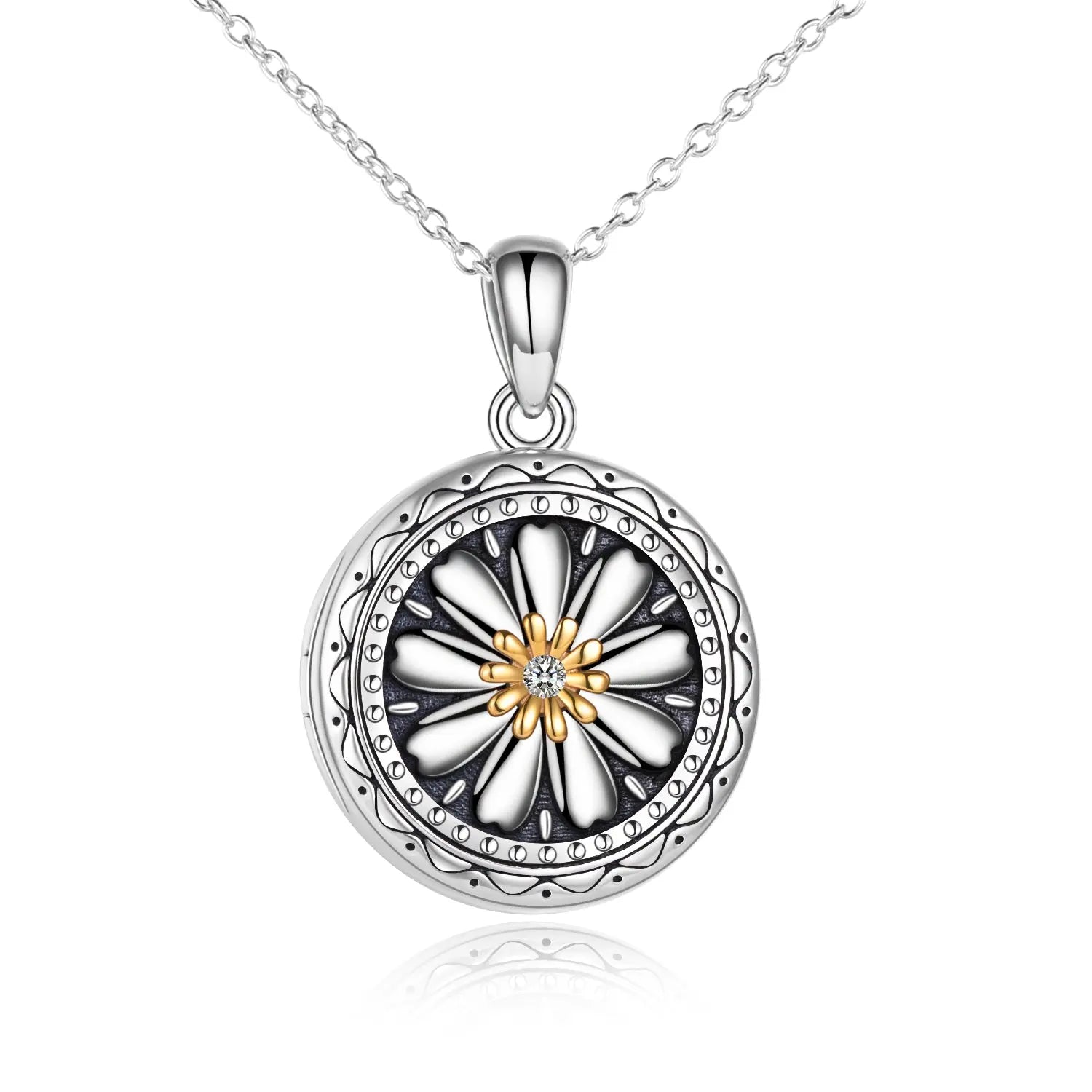 Sterling Silver Daisy Open Locket Photo Necklace - Málle