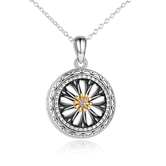 Sterling Silver Daisy Open Locket Photo Necklace - Málle