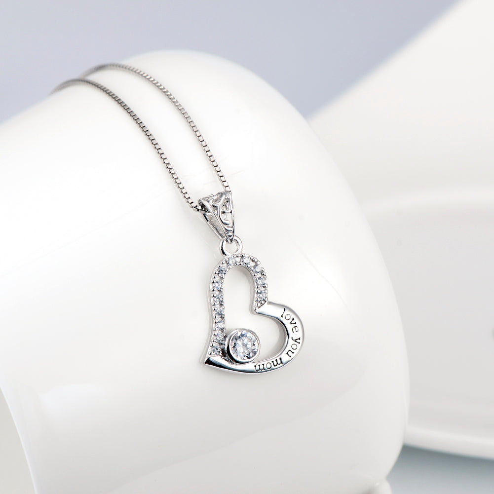 Sterling Silver Love You Mom Love Heart Pendant Necklace - Málle