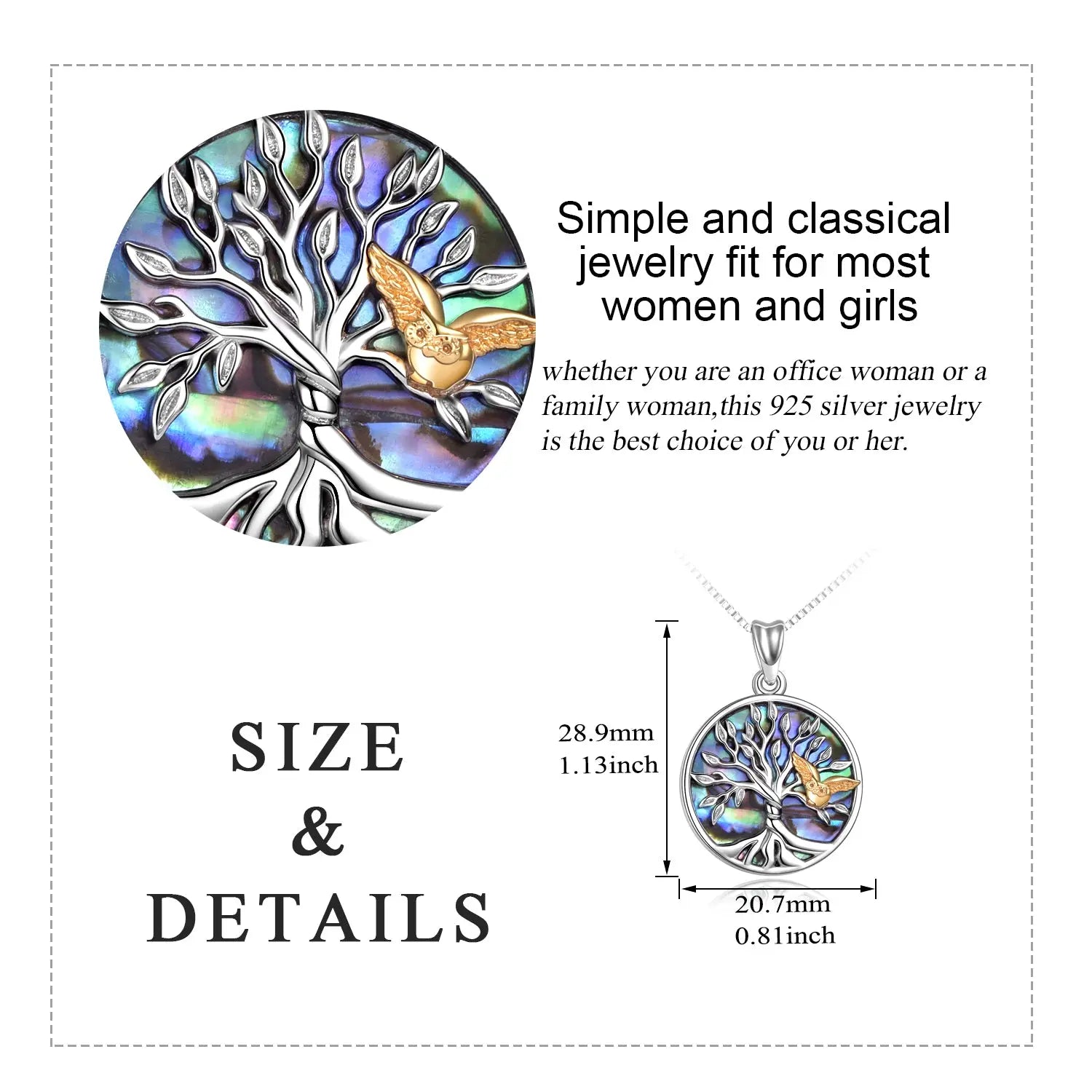 Sterling Silver Family Tree of Life  Pendant Necklace with Owl - Málle
