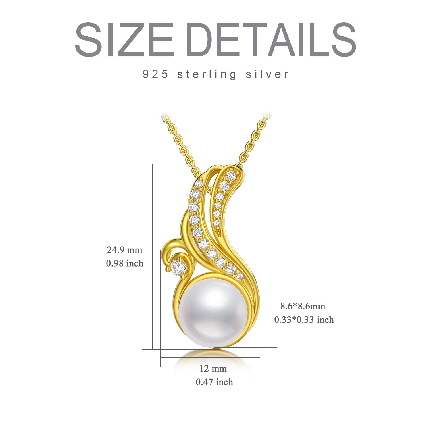 Gold Plated Ocean Wave Pearl Necklace S925 Sterling Silver Pendant Necklaces for Women - Málle