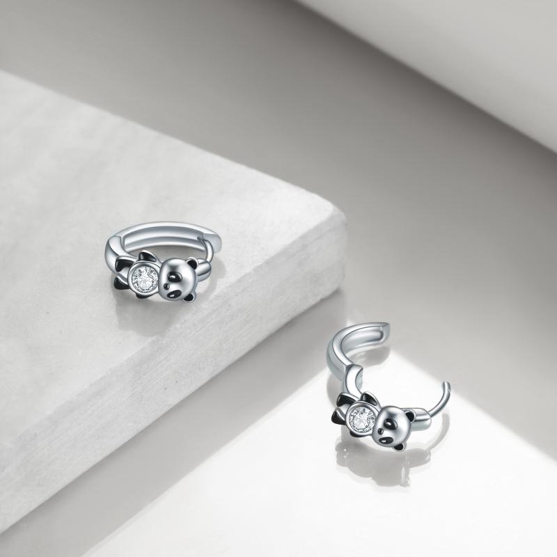 Sterling silver Panda Hoop Earrings