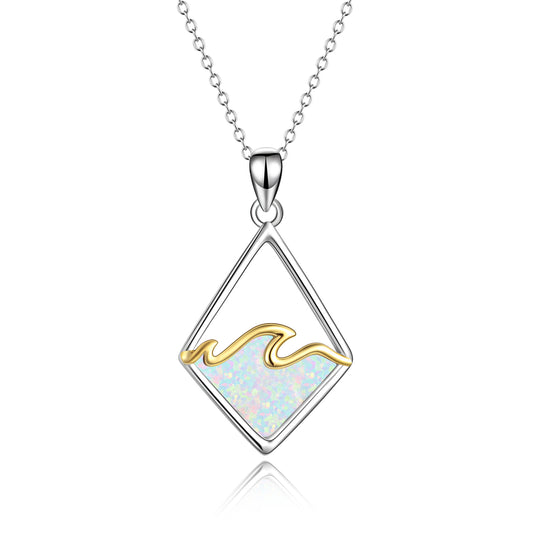 Opal Wave Necklace Sterling Silver Ocean Wave Necklace Created Opal Pendant Ocean Jewelry Beach Gifts for Women - Málle
