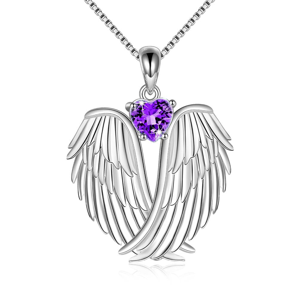 Sterling Silver Guardian Angel Birthstone Necklace Wings Pendant Jewelry