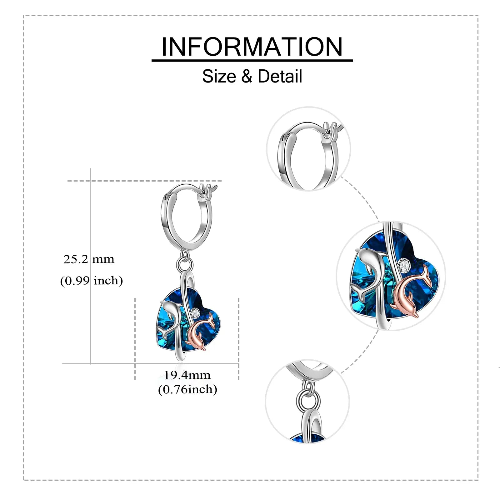 Sterling Silver New Type Crystal Dolphin White Gold Plated Rose Gold Earrings for Women - Málle