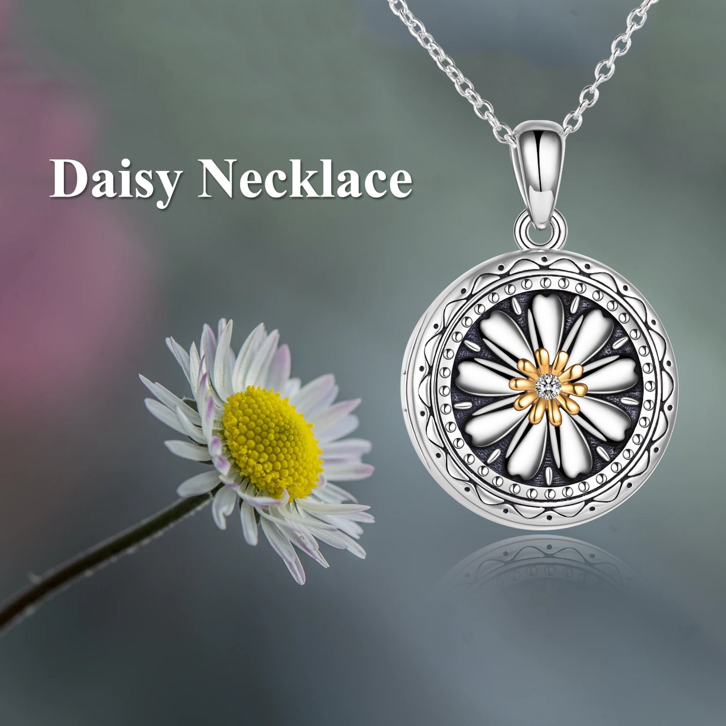 Sterling Silver Daisy Open Locket Photo Necklace - Málle