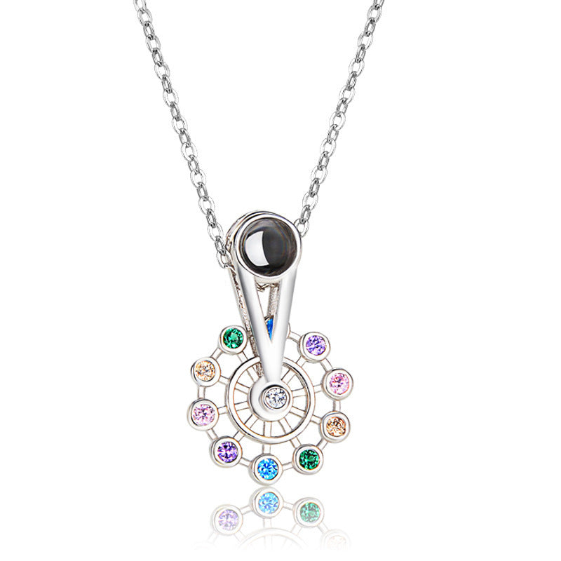 100 Languages Ferris Wheel Necklace Silver Projection