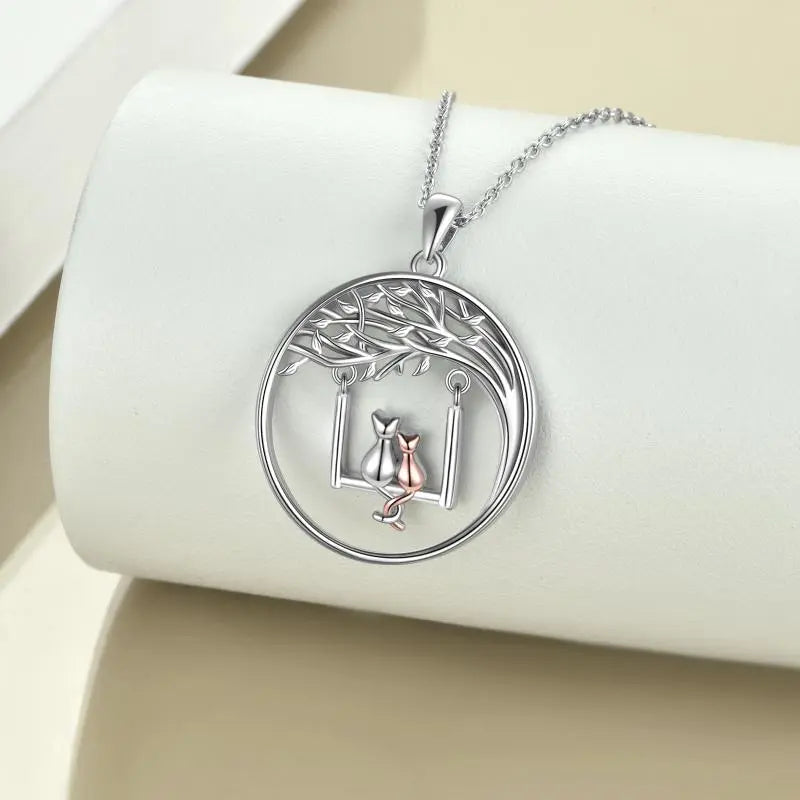 Cat Gifts Swing Tree of Life 925 Sterling Silver Mother Daughter Necklace - Málle