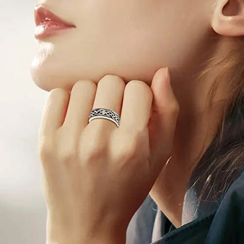 Unisex Infinity Celtic Knot Ring Vintage Tone Sterling Silver CZ Band - Málle