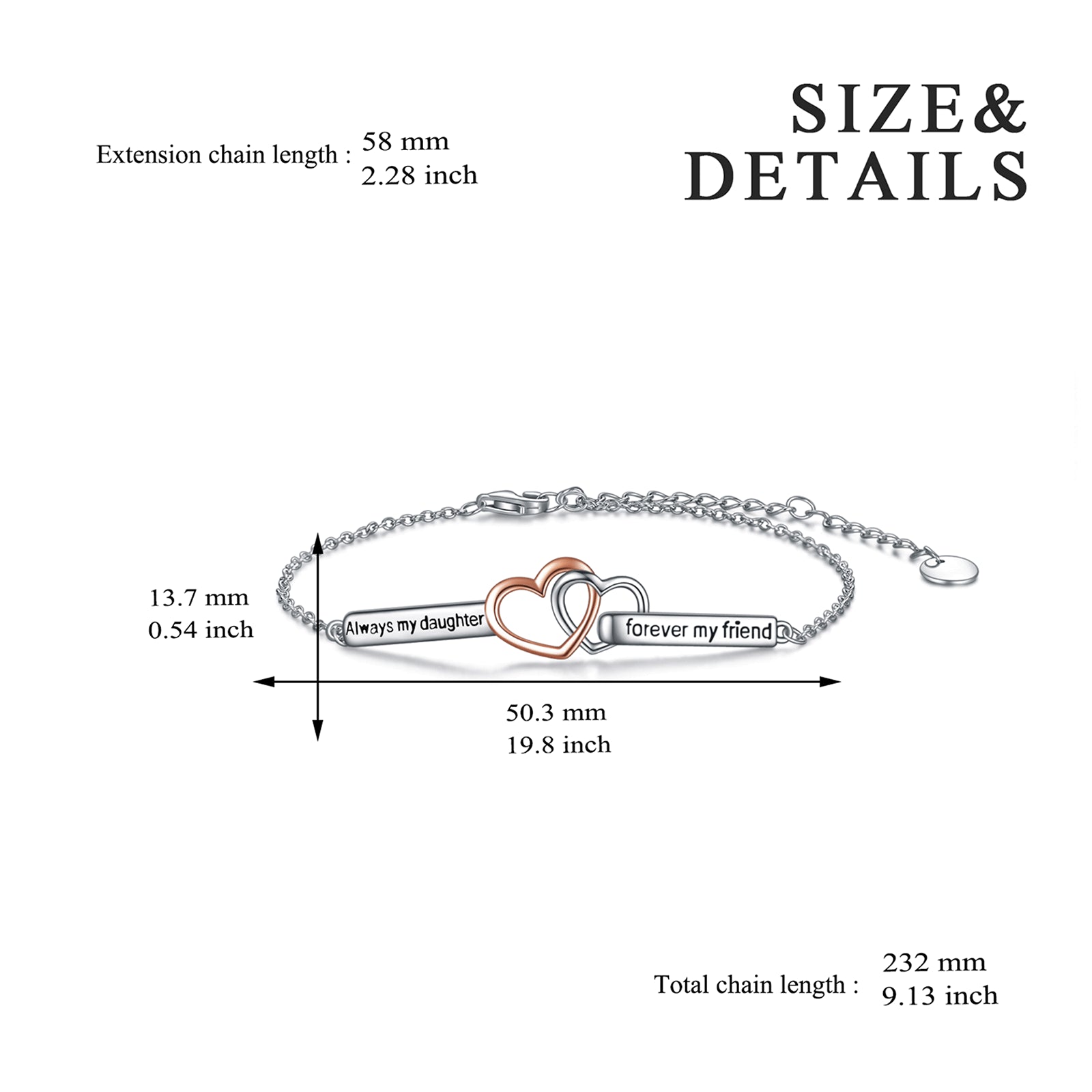 Sterling Silver Daughter Inspirational Adjustable Bracelet for Teen Girls - Málle