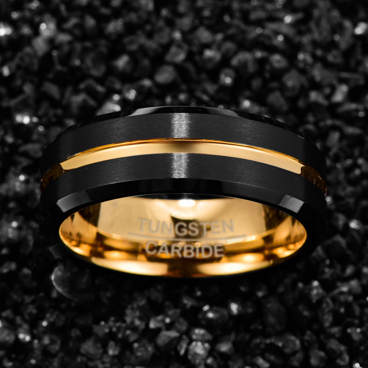 Electroplating Black Gold Frosted Two Tone Men's Tungsten Steel Ring