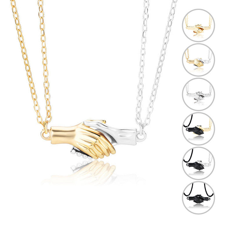 Palm Couple Necklace Magnet Attracts Handshake Clavicle Chain - Málle