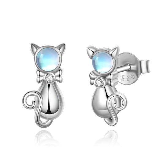 Sterling Silver Cat Moonstone Earrings