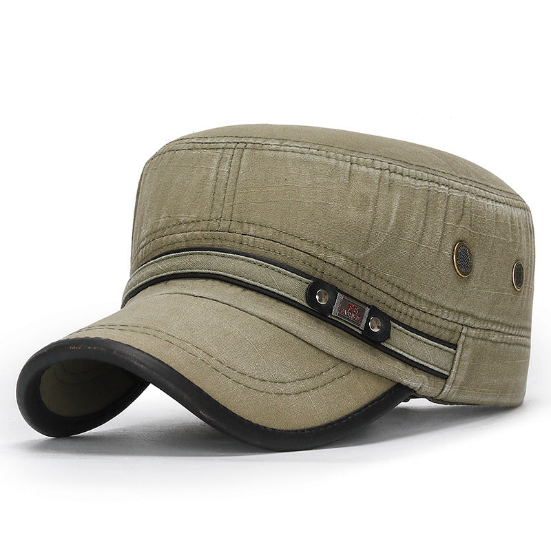 Distressed Flat-top Leather-trimmed Vintage Cotton Hat - Málle