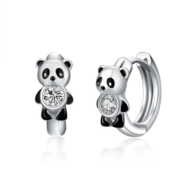 Sterling silver Panda Hoop Earrings