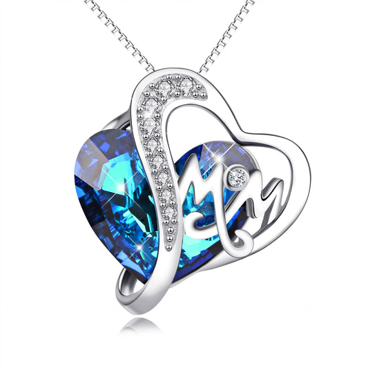 Mom Pendant Necklace Blue Heart Crystal - Málle