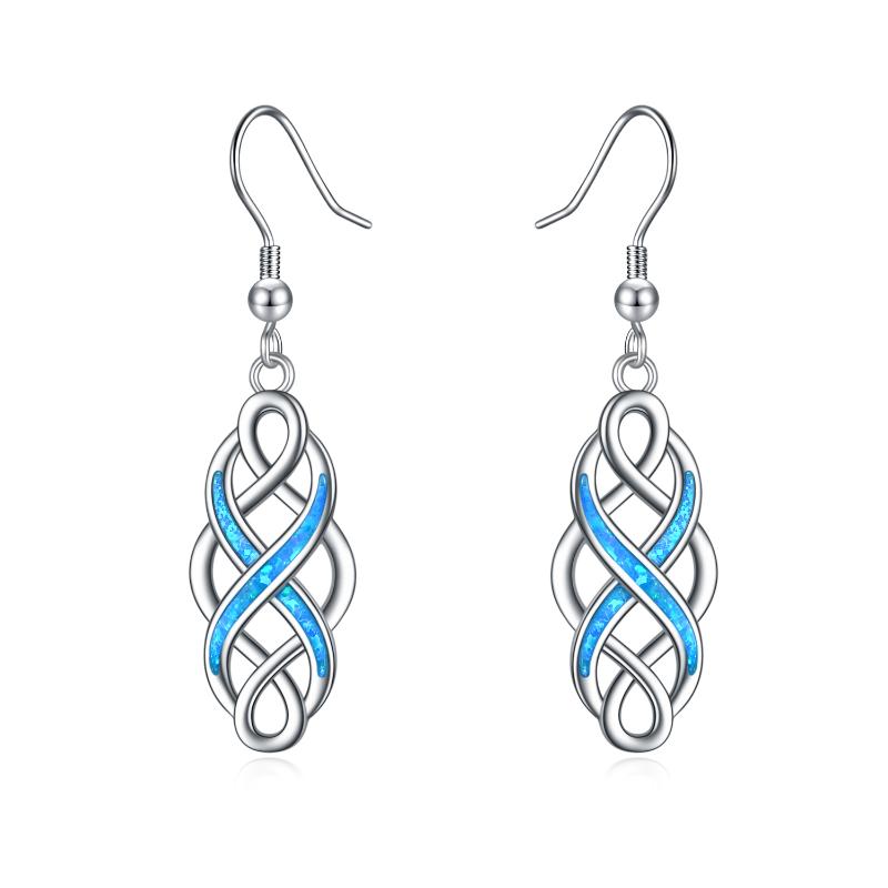 Celtics Earrings Sterling Silver Religious Blue Opal Irish Knot Dangle Earrings Jewelry - Málle