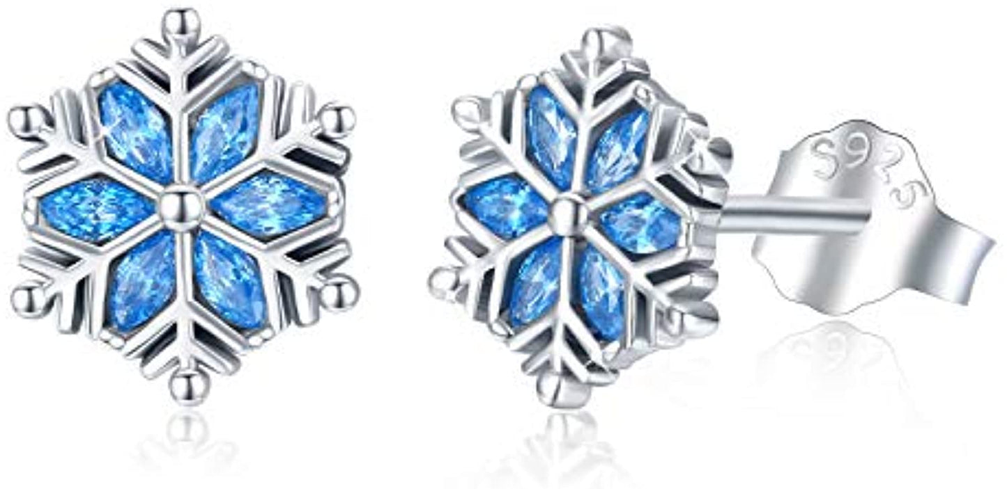 925 Sterling Silver Snowflake Hypoallergenic Stud Earrings Jewelry