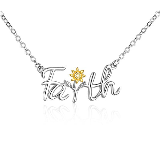 Sterling Silver Sunflower Faith Pendant Necklace For Women