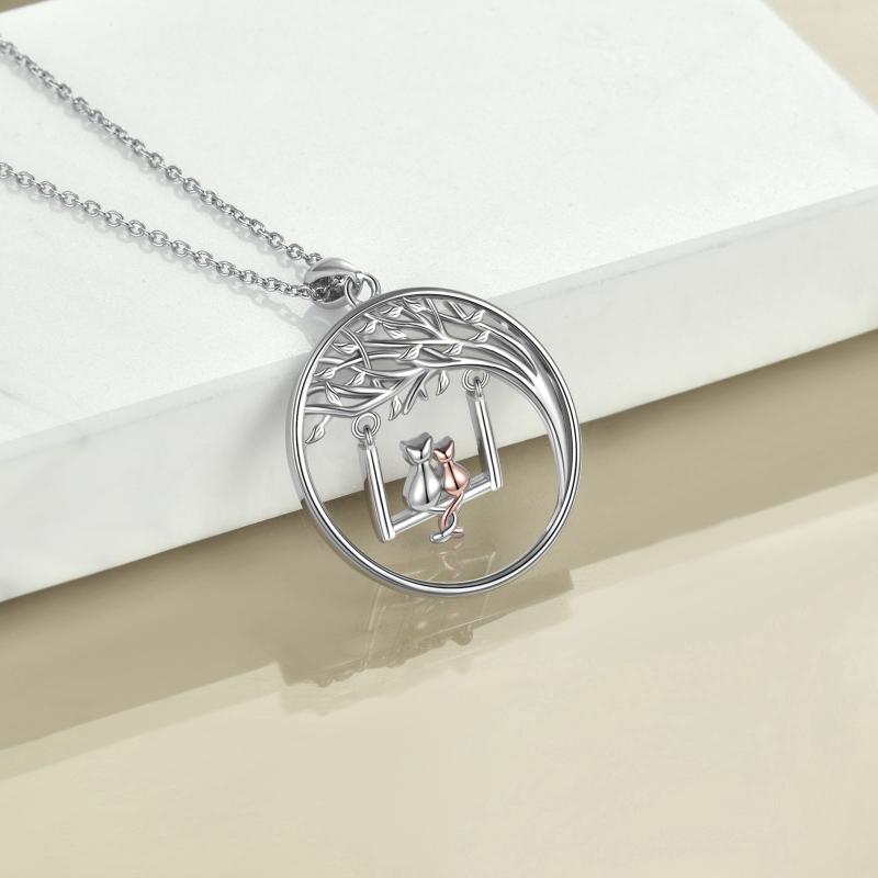 Cat Gifts Swing Tree of Life 925 Sterling Silver Mother Daughter Necklace - Málle