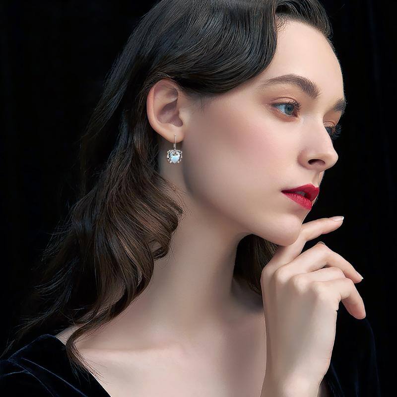 Sterling Silver Punk Skull Earrings Jewelry with Synthetic Moonstone - Málle