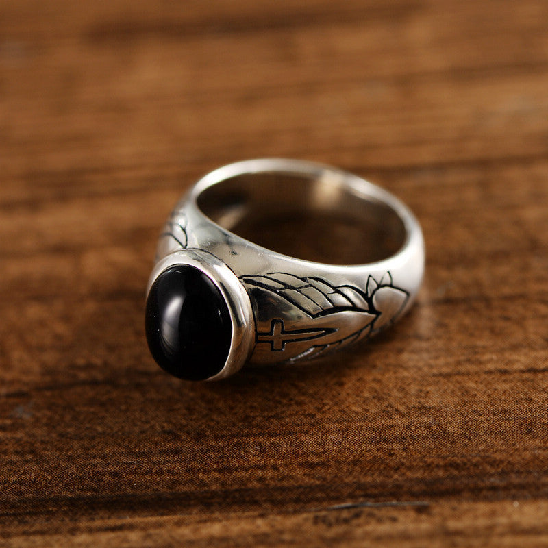 Vintage Thai Silver Black Agate Ring